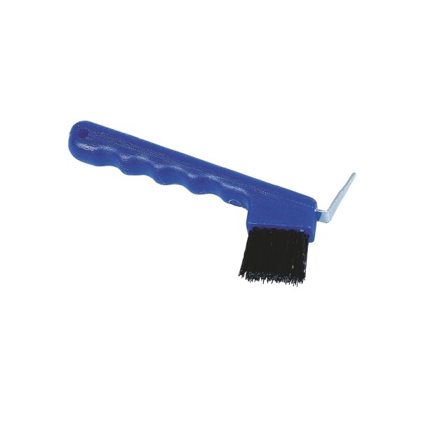 Metal hoof pick with brush blue