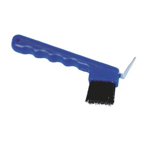 Metal hoof pick with brush blue