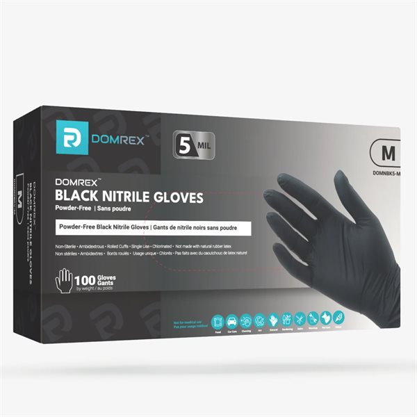 DOMREX black nitrile gloves 5 mil. p / free (M) box / 100